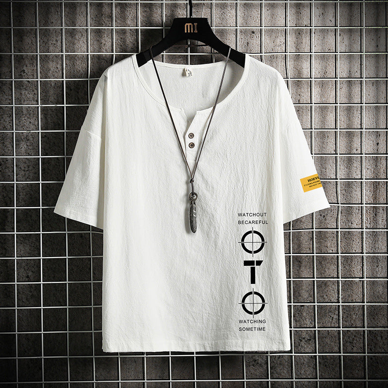 V-neck Linen Short-sleeved T-shirt Loose Trend Cotton
