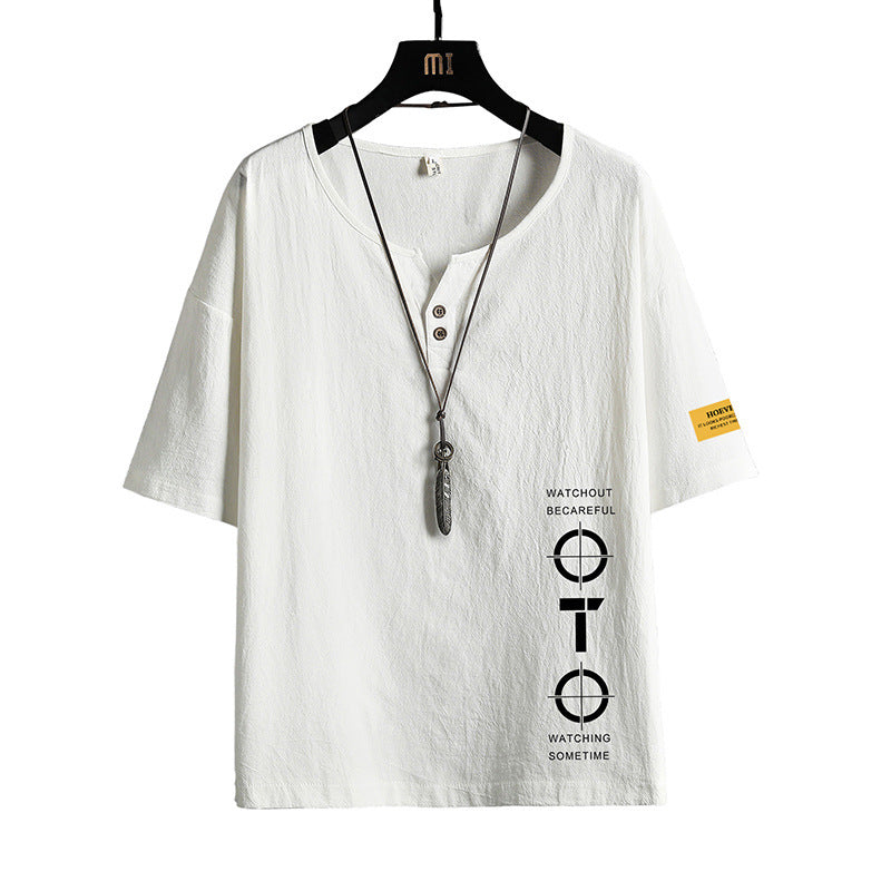 V-neck Linen Short-sleeved T-shirt Loose Trend Cotton