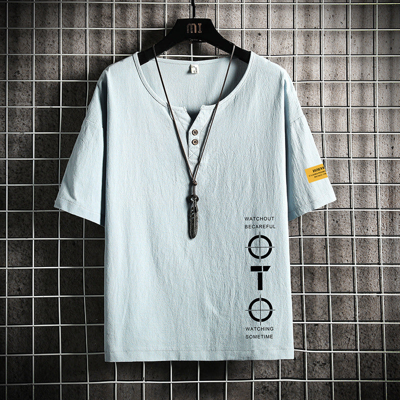V-neck Linen Short-sleeved T-shirt Loose Trend Cotton